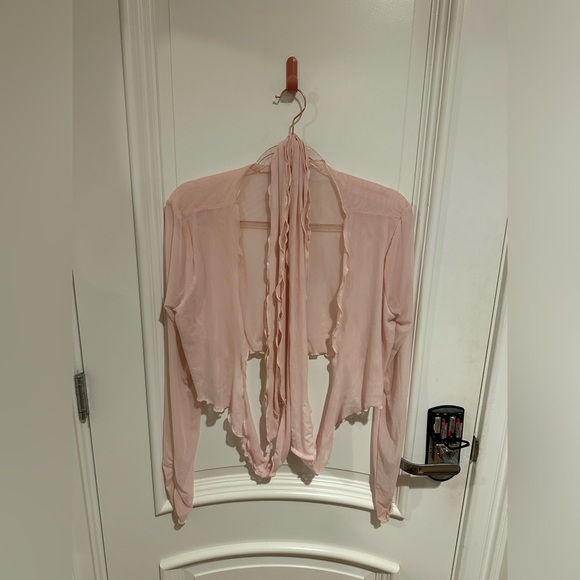 Lovers + Friends Ballet Pink Mesh Tie Front Crop Top - Picture 3 of 5